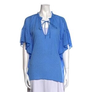 Alice + Olivia Julius Blur Ruffle‎ Short Sleeve Blouse Swiss Dot Blouse Lg